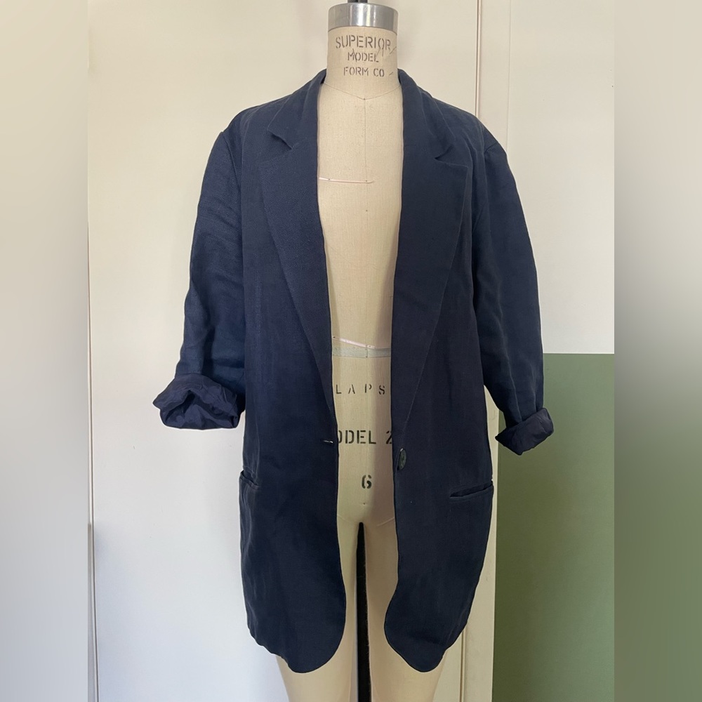 Slouchy navy linen suit jacket